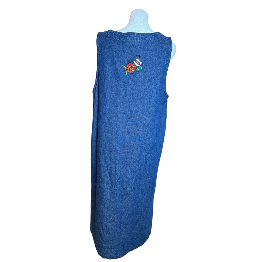 Vintage Christmas Denim Jumper Dress Womens 12 Embroidered Teacher‎ Midi - Picture 9 of 16